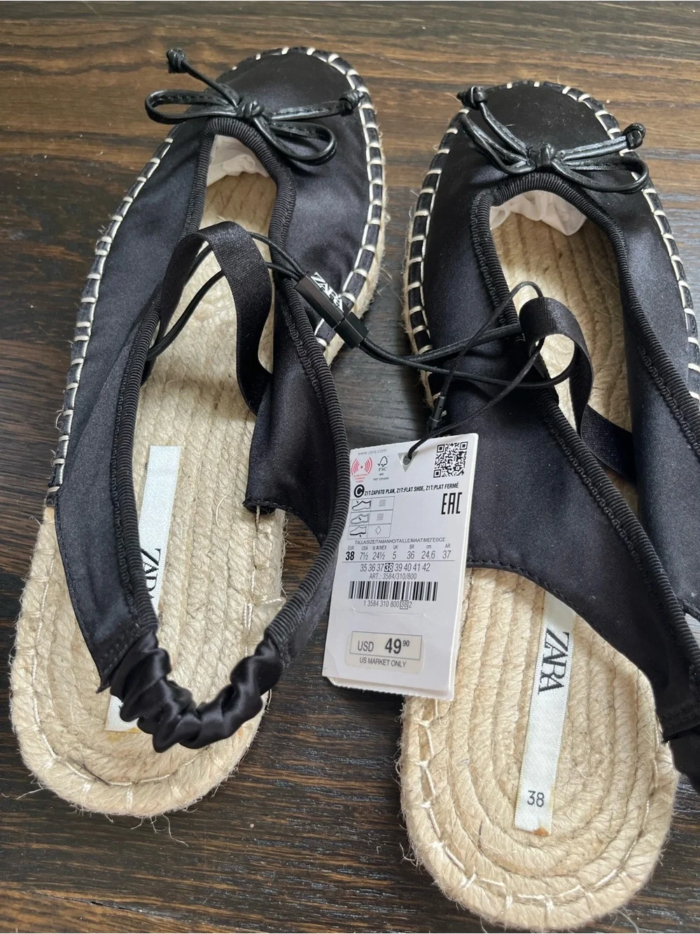 Zara Black Espadrille Ballet Flats with straps